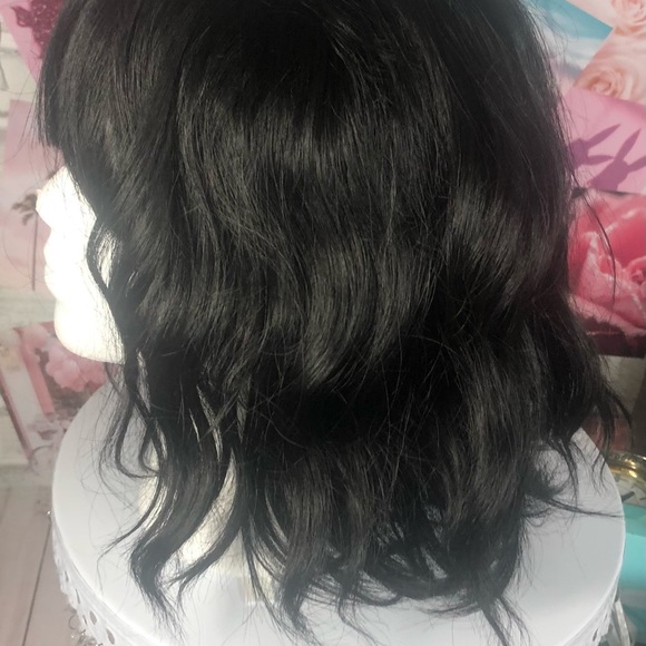 Darkest Brown Black Wavy Bob Wig with Bangs - New, Never Worn - Picture 3 of 5